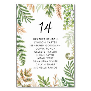 Numéro De Table Aquarelle Foliage sauvage Verdure Siège Mariage
