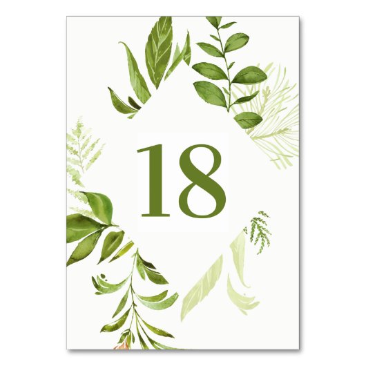 Numéro De Table Aquarelle Foliage vert sauvage Mariage personnalis (Dos)