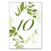Numéro De Table Aquarelle Foliage vert sauvage Table Numéro 10 Car (Dos)
