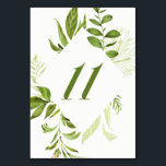 Numéro De Table Aquarelle Foliage vert sauvage Table Numéro 11 Car<br><div class="desc">Une carte de numéros de table élégante et fantaisiste avec un feuillage vert aquarelle. Il conviendra parfaitement aux mariages,  baby showers,  anniversaires et autres événements. Des éléments correspondants sont disponibles. Tableau 11</div>