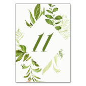 Numéro De Table Aquarelle Foliage vert sauvage Table Numéro 11 Car (Dos)