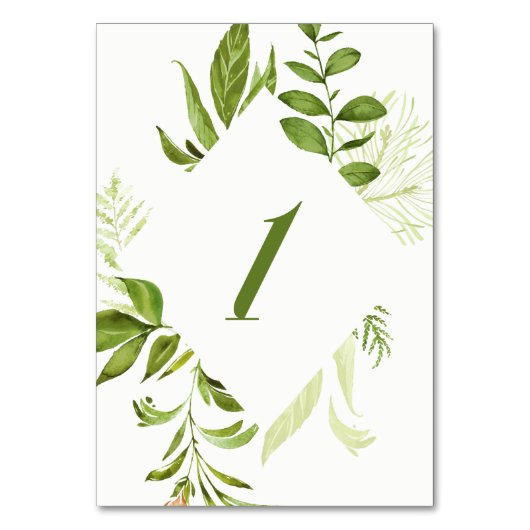 Numéro De Table Aquarelle Folithe vert sauvage Table Numéro 1 Cart (Dos)