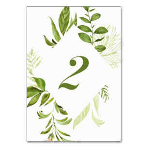 Numéro De Table Aquarelle Folithe vert sauvage Table Numéro 2 Cart