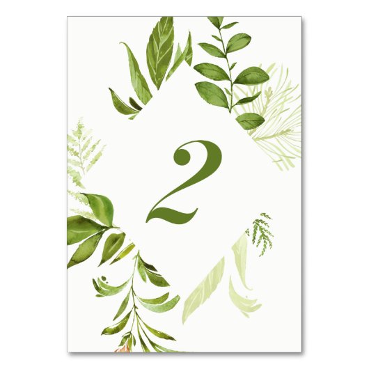 Numéro De Table Aquarelle Folithe vert sauvage Table Numéro 2 Cart (Dos)
