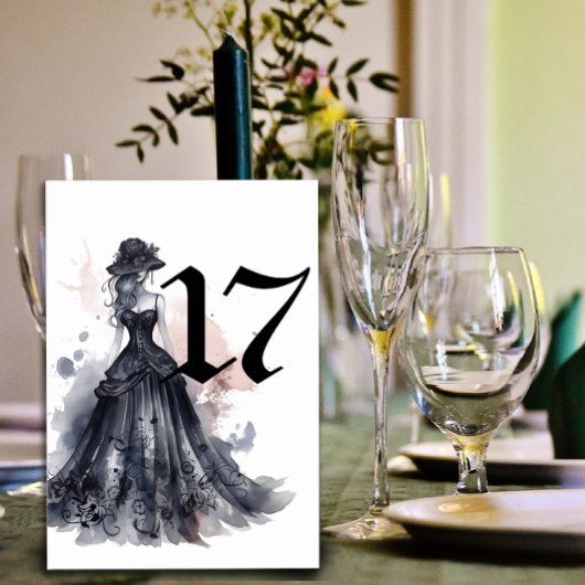 Numéro De Table Aquarelle gothique florale noir mariage numérique