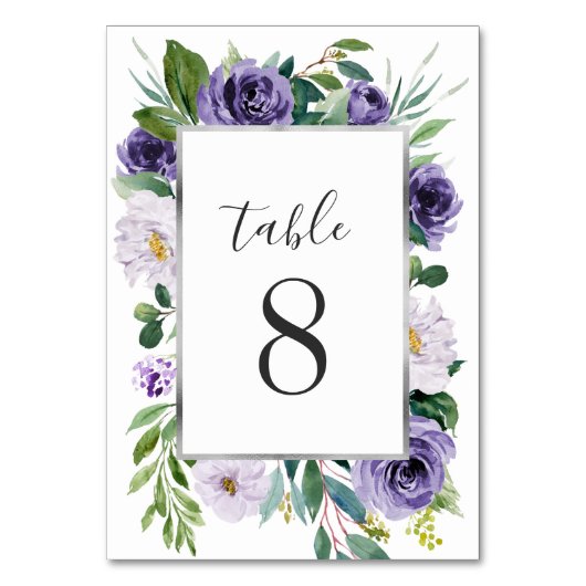 Numéro De Table Aquarelle gris argenté violet Mariage floral (Par défaut)