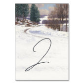 Numéro De Table Aquarelle Hiver Mariage paysage neige (Dos)