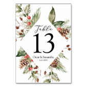 Numéro De Table Aquarelle Hiver Pine verte Arbre et Pine Cône (Dos)