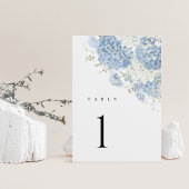 Numéro de table aquarelle Hydrangea blanc bleu pou