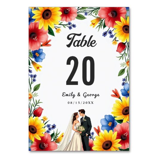 Numéro De Table Aquarelle Jardin Floral Couple Mariage été (Par défaut)