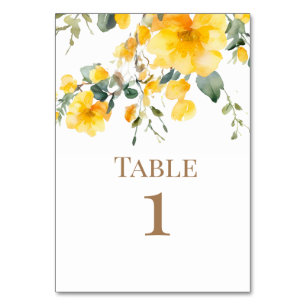 Numéro De Table Aquarelle Jaune Floral Mariage Gold Texte