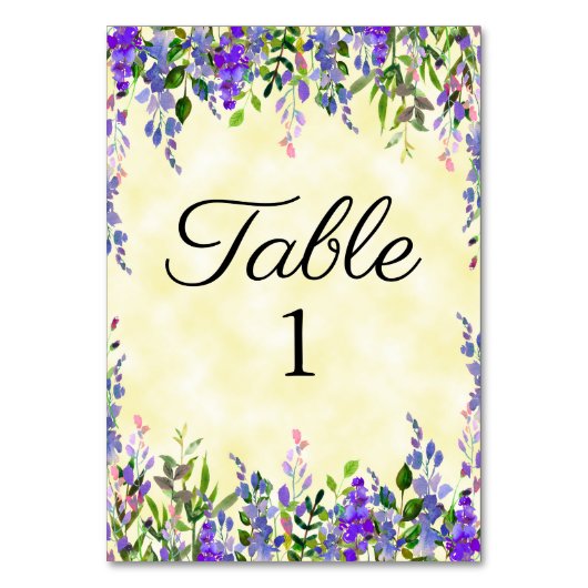 Numéro De Table Aquarelle jaune violet Mariage floral (Par défaut)