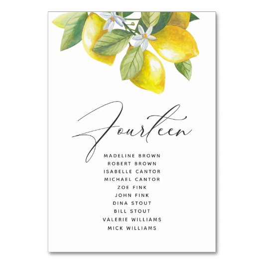 Numéro De Table Aquarelle Lemon Blossom Siège Tableau Numéro (Par défaut)