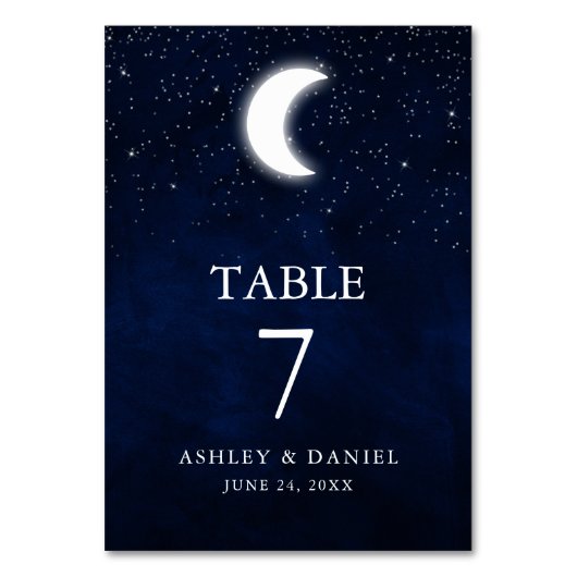 Numéro De Table Aquarelle Mariage céleste Bleu Ciel étoiles Lune (Dos)