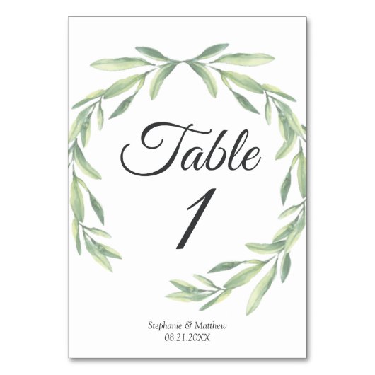 Numéro De Table Aquarelle Mariage de verdure (Par défaut)