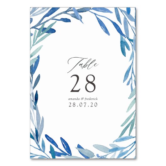 Numéro De Table Aquarelle mariage feuilles d'indigo Navy (Par défaut)