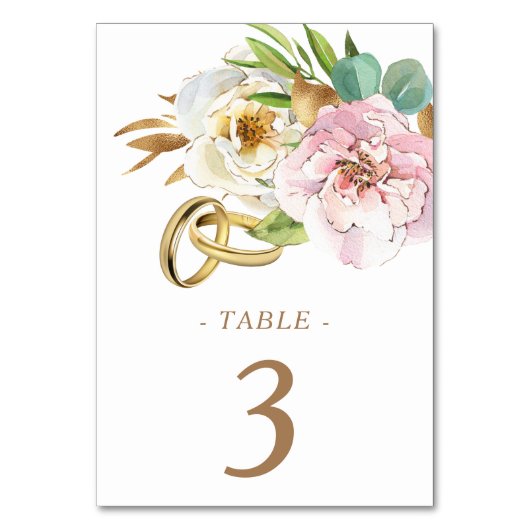 Numéro De Table Aquarelle Mariage Floral Bagues (Dos)