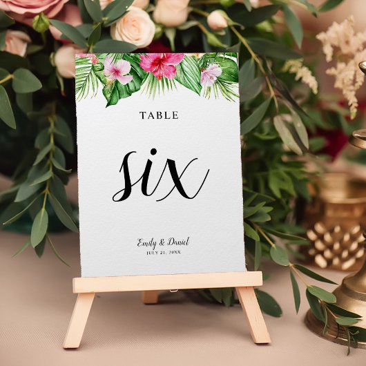 Numéro De Table Aquarelle Mariage floral tropical