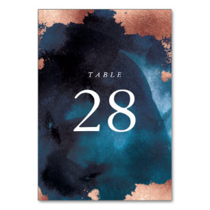 Numéro De Table Aquarelle Marine Blue Moody Rose Mariage or