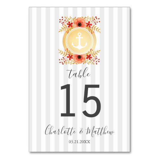 Numéro De Table Aquarelle marine Floral Gold Ancre Mariage (Par défaut)