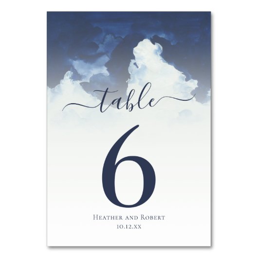 Numéro De Table Aquarelle minimale Mariage Ciel bleu (Dos)
