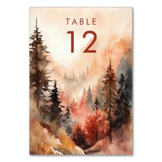 Numéro De Table Aquarelle moderne Automne Mariage en terre cuite (Dos)