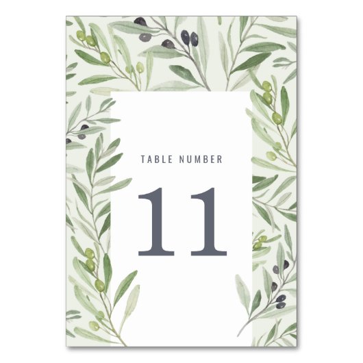 Numéro De Table Aquarelle moderne olivier branche mariage (Par défaut)