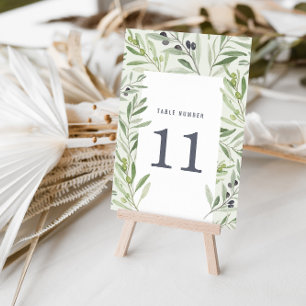 Numéro De Table Aquarelle moderne olivier branche mariage