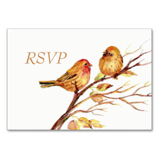 Numéro De Table Aquarelle Oiseaux Rouges Marron RSVP