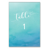 Numéro De Table Aquarelle Ombre bleue et Turquoise Sans Serif (Dos)