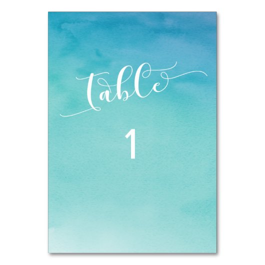 Numéro De Table Aquarelle Ombre bleue et Turquoise Sans Serif (Par défaut)