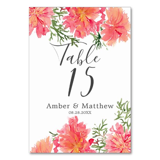 Numéro De Table Aquarelle orange et rose Mariage Dahlia (Par défaut)