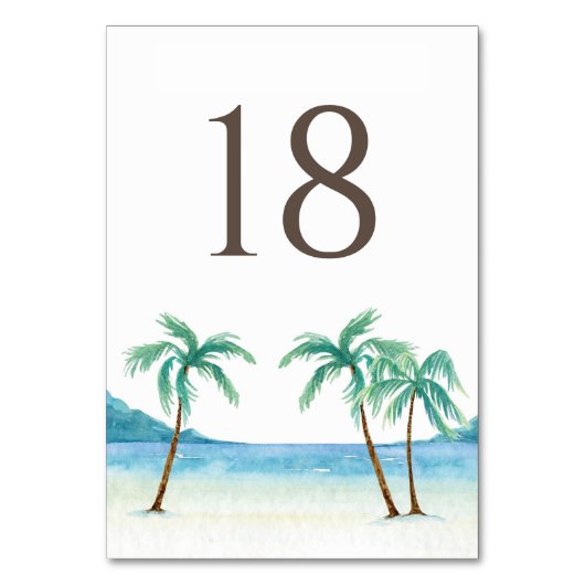 Numéro De Table Aquarelle Palm Trees Plage tropicale Mariage (Par défaut)