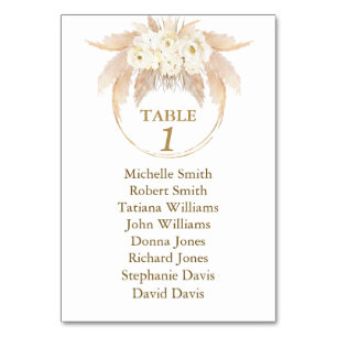 Numéro De Table Aquarelle Pampas Grass Baptême de siège graphique