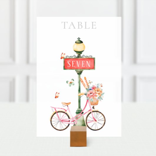 Numéro De Table Aquarelle Paris Vélo Rose