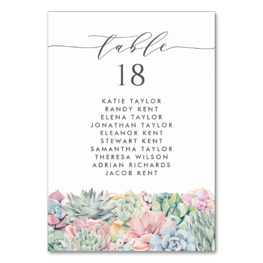 Numéro De Table Aquarelle Pastel Succulents Siège Mariage (Par défaut)