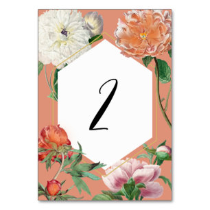 Numéro De Table Aquarelle Peach Pink Peonies Mariage