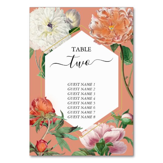 Numéro De Table Aquarelle Peach Pink Peonies Mariage (Par défaut)