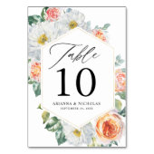 Numéro De Table Aquarelle Pêche & Blanc Floral Mariage Or Cadre (Dos)