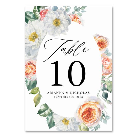 Numéro De Table Aquarelle Pêche & Blanc Floral Oval Mariage Cadre (Dos)