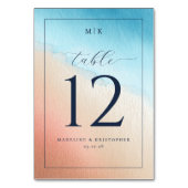 Numéro De Table Aquarelle pêche bleu serein (Dos)
