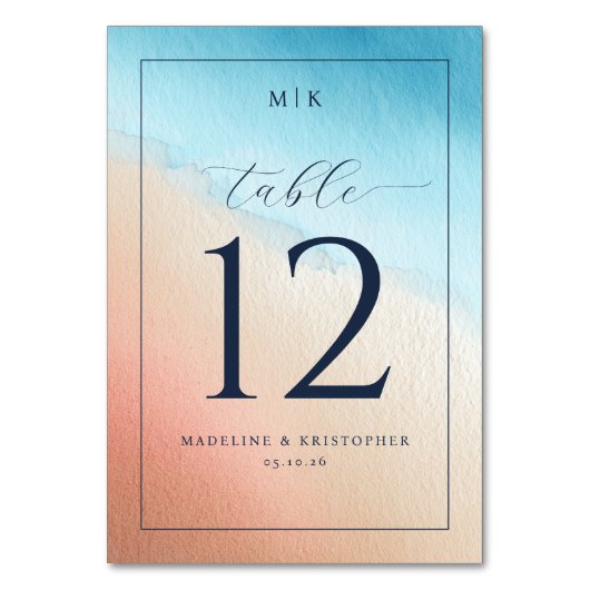 Numéro De Table Aquarelle pêche bleu serein (Par défaut)