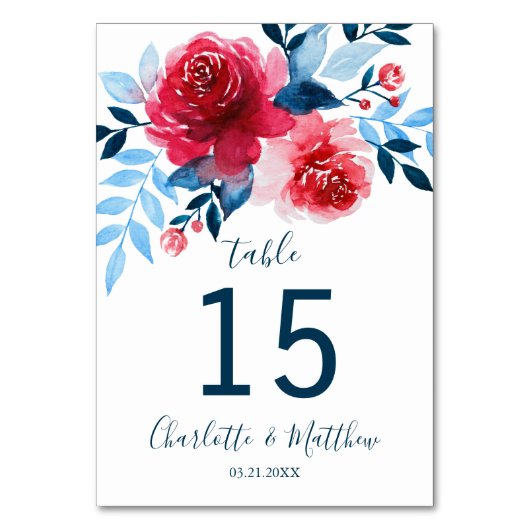Numéro De Table Aquarelle personnalisée Mariage floral (Par défaut)