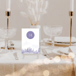 Numéro De Table Aquarelle Pittoresque de Lavande de forêt d'hiver<br><div class="desc">Carte de numéro de table de mariage d'hiver avec design pittoresque aquarelle dans les tons lavande et gris. La scène de la neige présente un paysage romantique de forêt de montagne avec des pins. Le numéro de table est modifiable et affiché de chaque côté. Si vous souhaitez faire correspondre des...</div>