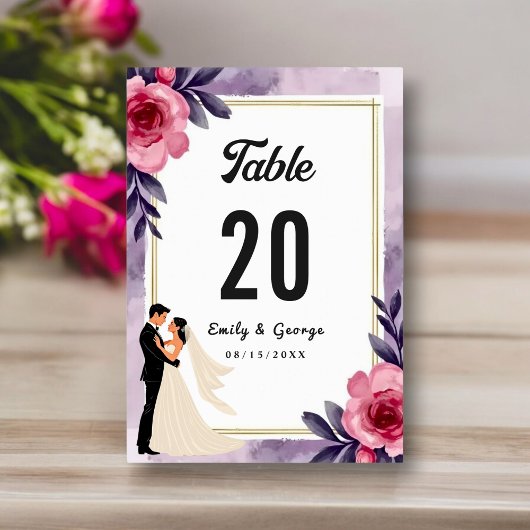 Numéro De Table Aquarelle romantique Floral Bride Et Mariage de ch
