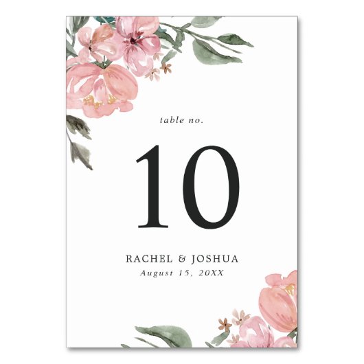 Numéro De Table Aquarelle romantique Neutre Blush Floral | MARIAGE (Par défaut)