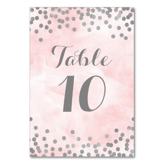 Numéro De Table Aquarelle rose Argent Confetti Numéro de tableau C (Dos)