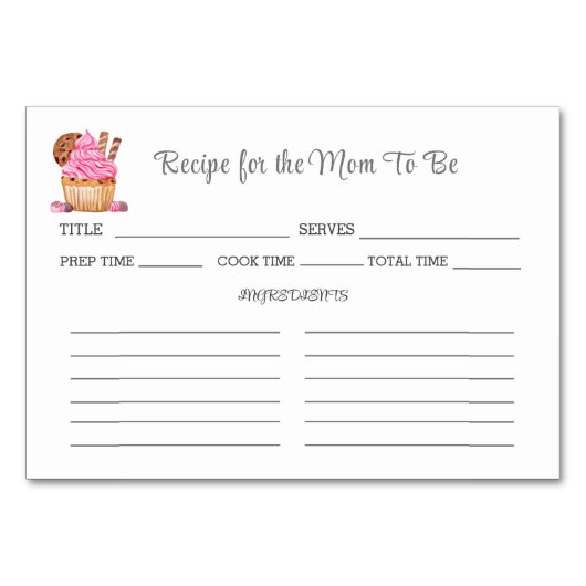 Numéro De Table Aquarelle rose Baby shower Cupcake Recette (Devant)