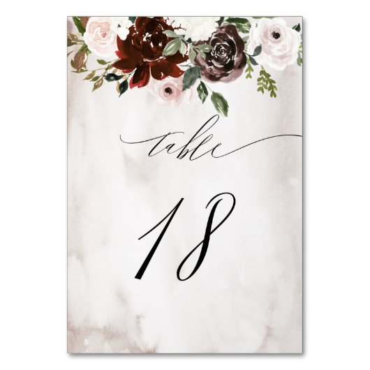 Numéro De Table Aquarelle rose de Bourgogne Floral No 18 Mariage (Par défaut)