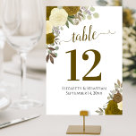Numéro De Table Aquarelle Rose Elégant Mariage Jaune & Or<br><div class="desc">Ces belles cartes de numéro de table mariage présentent un design chic boho élégant avec des roses d'aquarelle peints à la main dans les tons jaune et or. Un moyen parfait de rendre votre réception de mariage belle et aider vos invités à trouver la bonne table en même temps.</div>